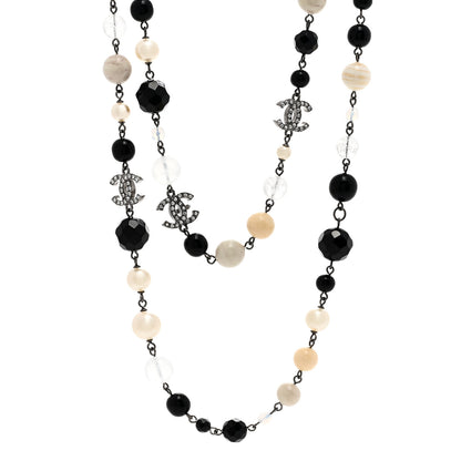 Chanel Pearl Beaded Crystal CC Long Necklace Black Silver 1 of 6