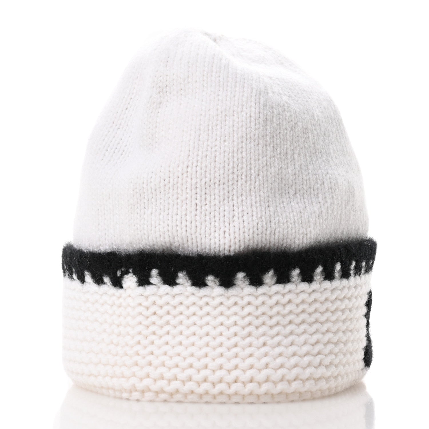 Chanel Cashmere CC Knitted Beanie Hat Black White 4 of 11