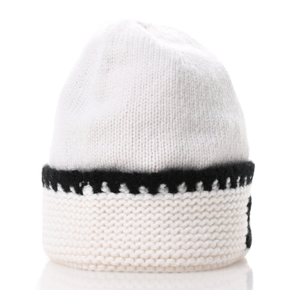 Chanel Cashmere CC Knitted Beanie Hat Black White 4 of 11