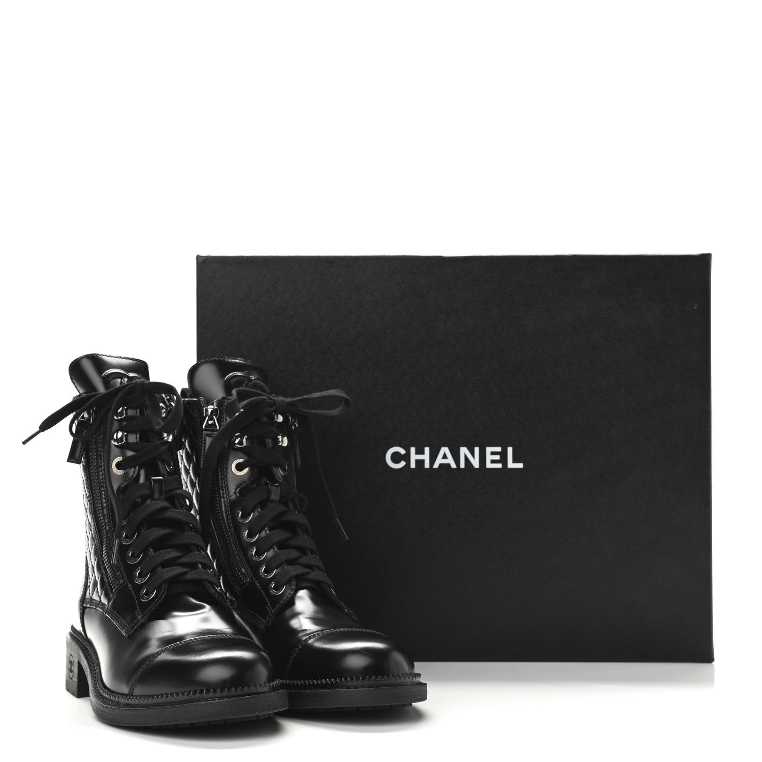 Chanel Calfskin Quilted Lace Up Combat Boots 36 Black 8 of 8