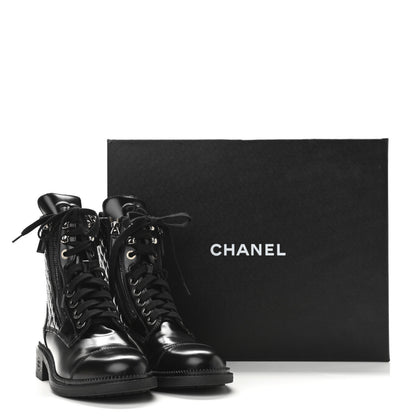 Chanel Calfskin Quilted Lace Up Combat Boots 36 Black 8 of 8