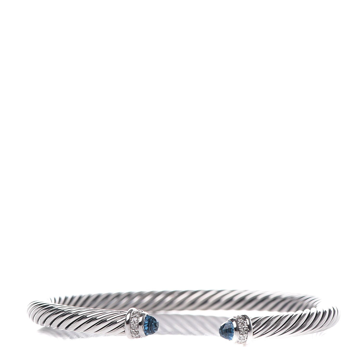 David Yurman Sterling Silver Diamond Blue Topaz 5mm Cable Classics Bracelet 1 of 5