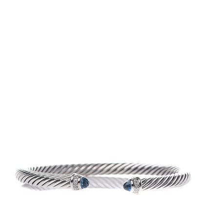 David Yurman Sterling Silver Diamond Blue Topaz 5mm Cable Classics Bracelet 1 of 5