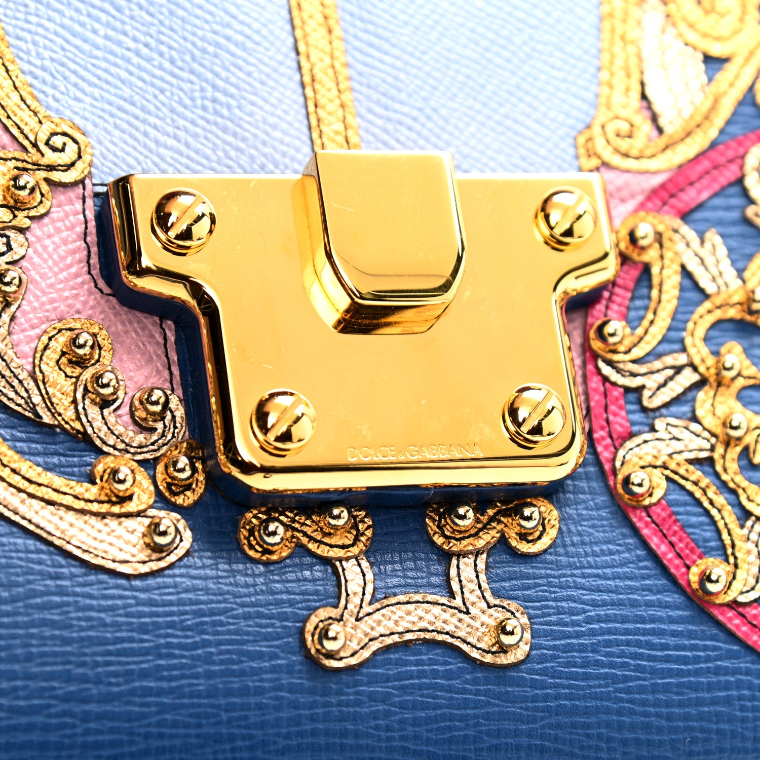Dolce & Gabbana Calfskin Crystal Embellished Lucia Shoulder Bag Blue Multicolor 7 of 11
