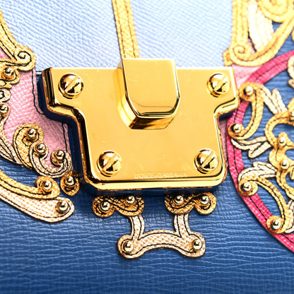 Dolce & Gabbana Calfskin Crystal Embellished Lucia Shoulder Bag Blue Multicolor 7 of 11