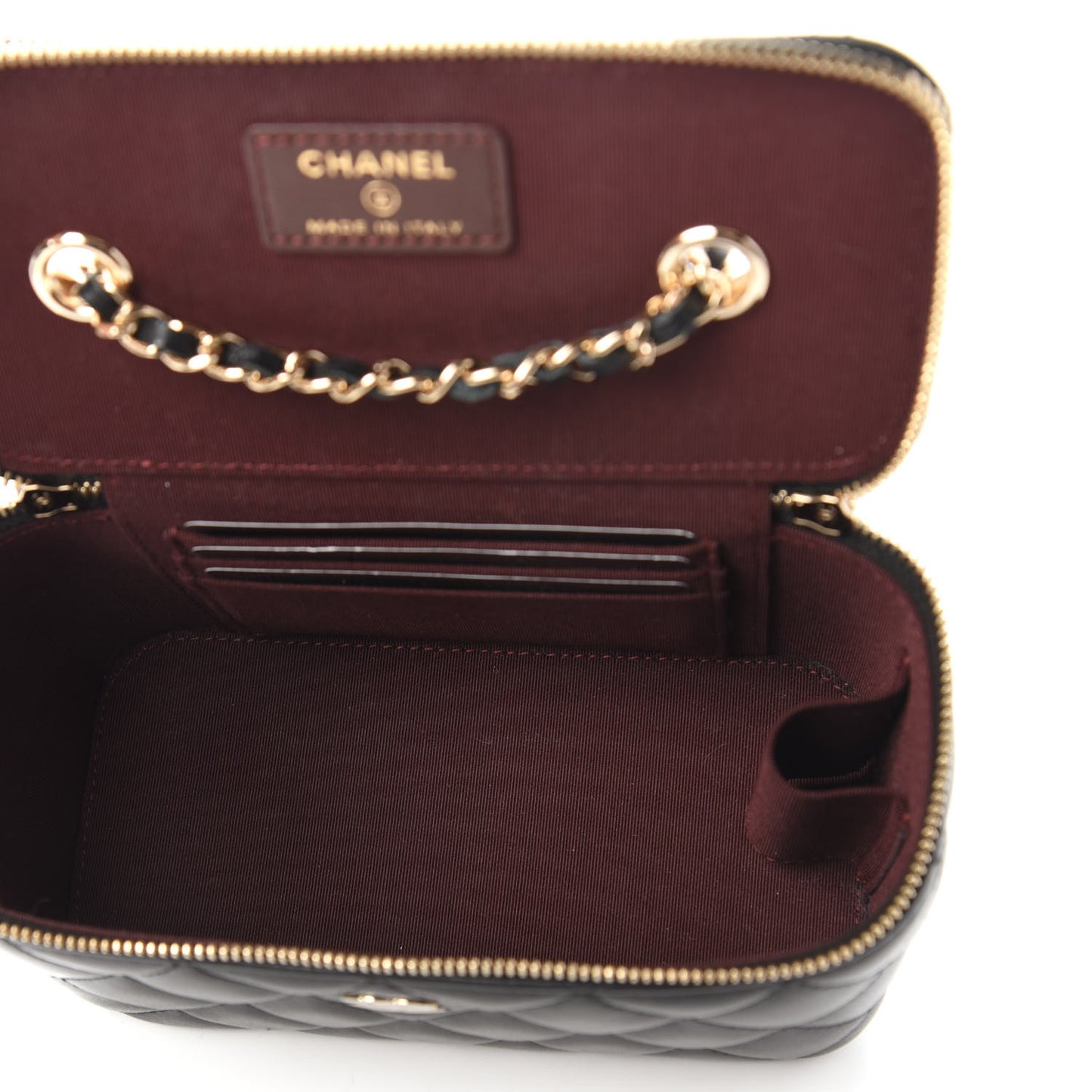 Lambskin Quilted Small Vanity Case With Chain Black