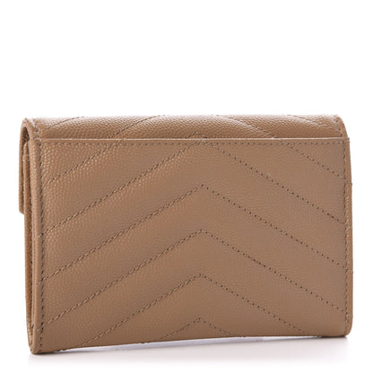 Saint Laurent Grain De Poudre Matelasse Chevron Small Monogram Envelope Wallet Light Taupe 3 of 9