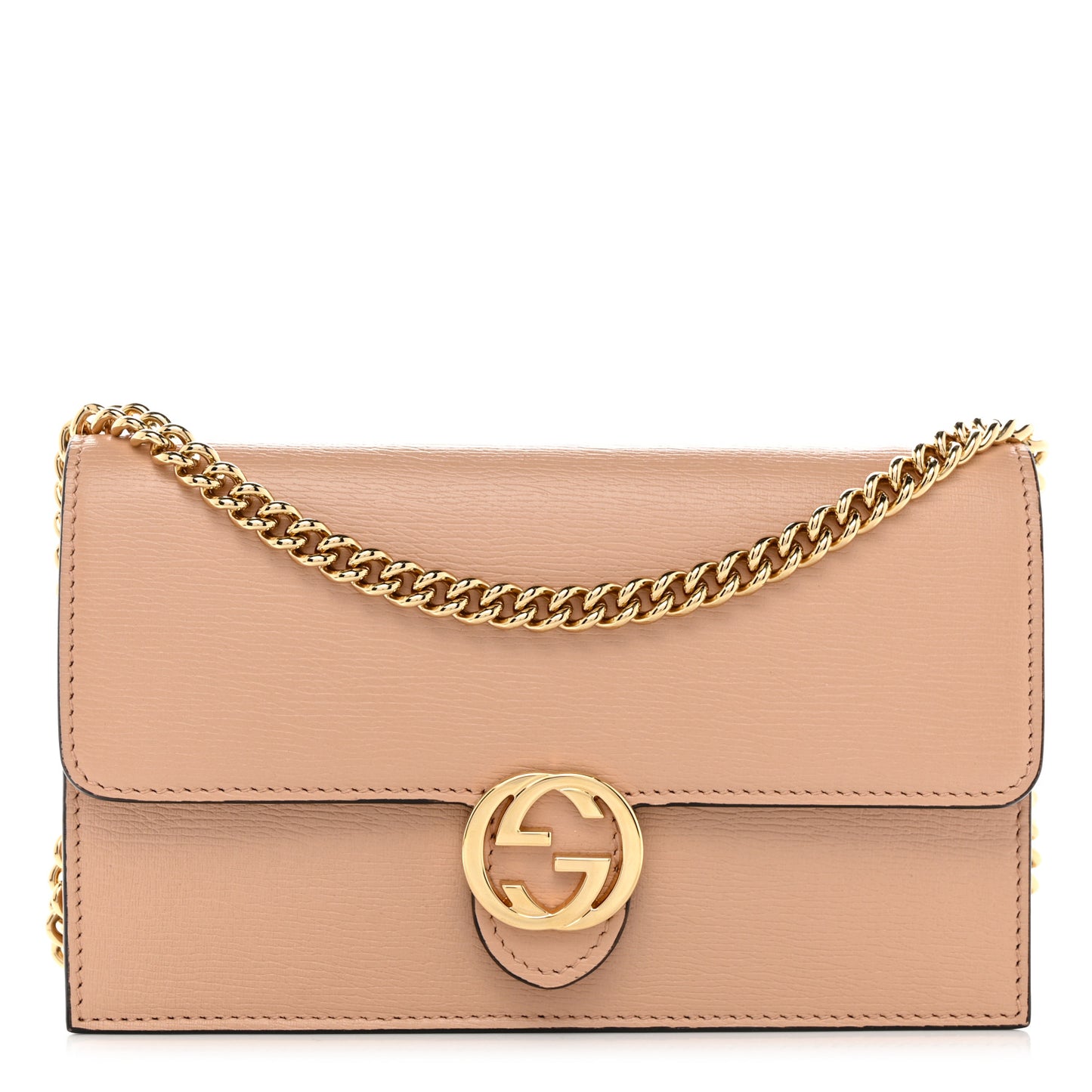 Textured Calfskin Icon Chain Wallet Pink Apricot