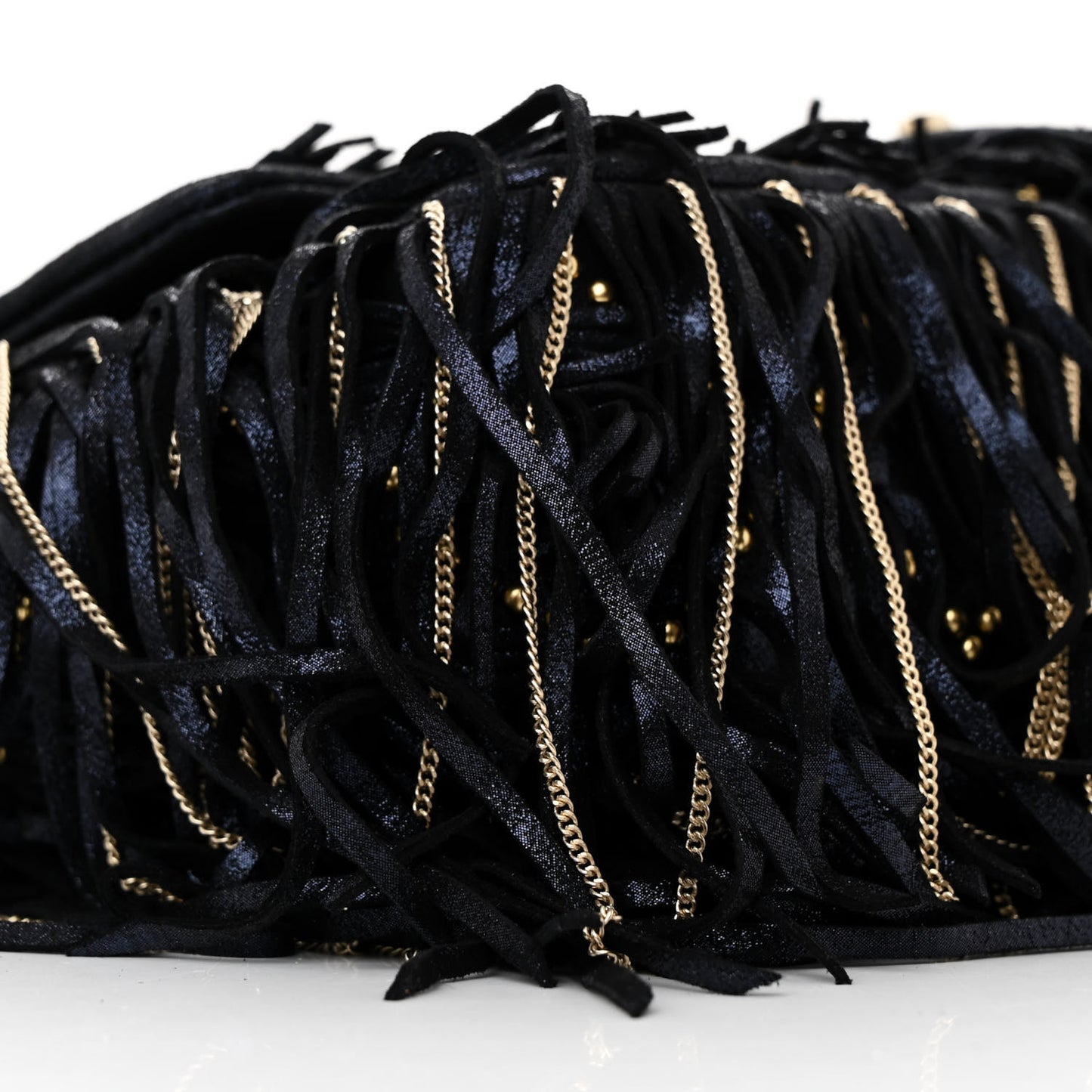 Iridescent Calfskin Quilted Studded Paris Dallas Fringe Chain Flap Blue