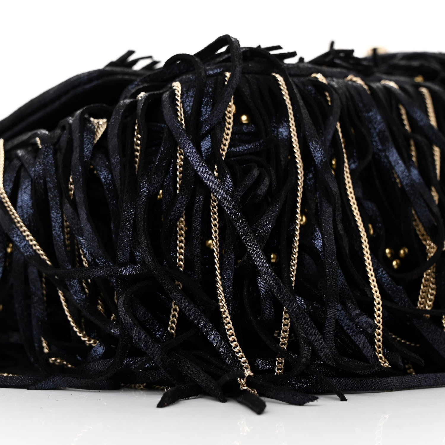 Chanel Iridescent Calfskin Quilted Studded Paris Dallas Fringe Chain Flap Blue 9 of 11