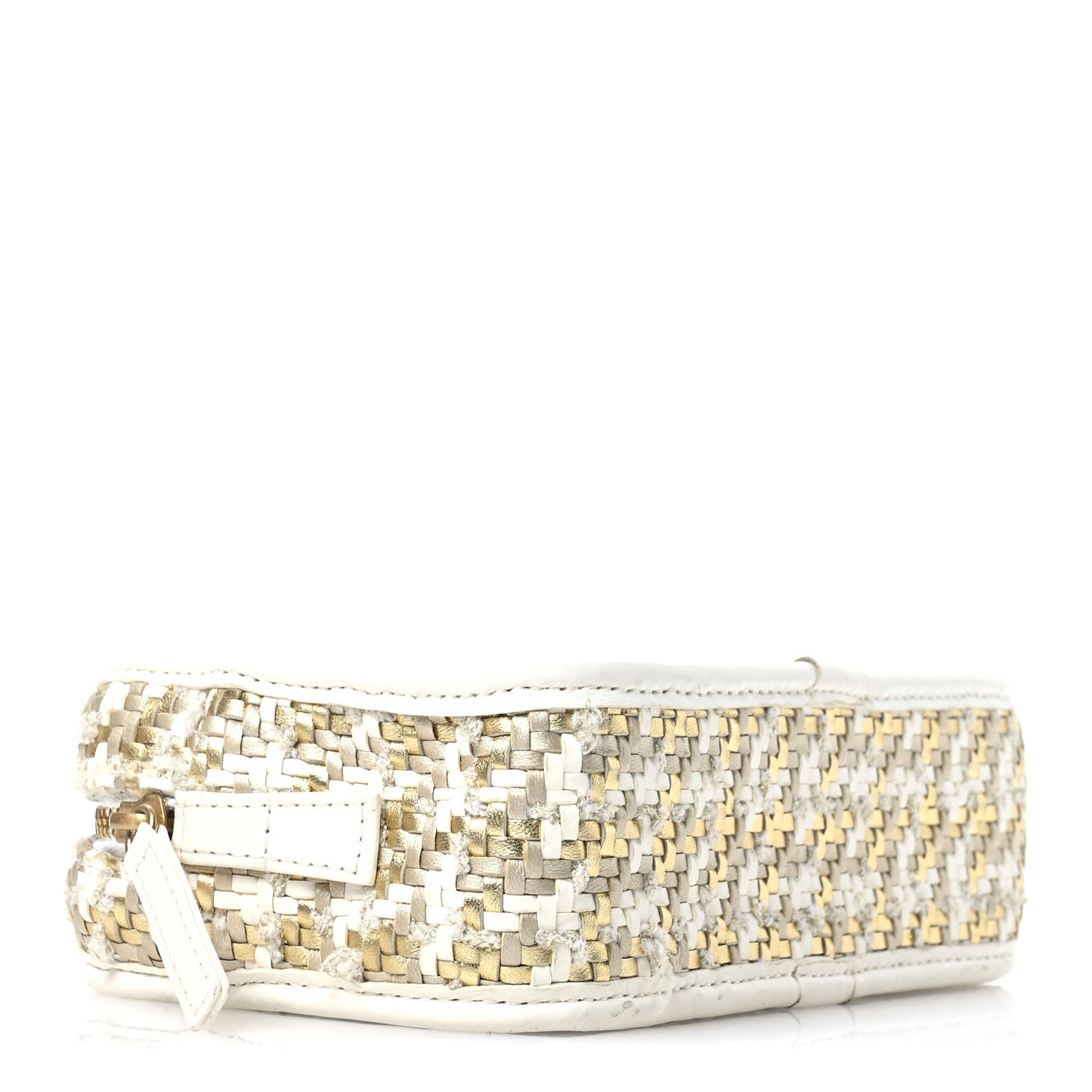 Metallic Lambskin Viscose Woven Small Camera Case White Gold