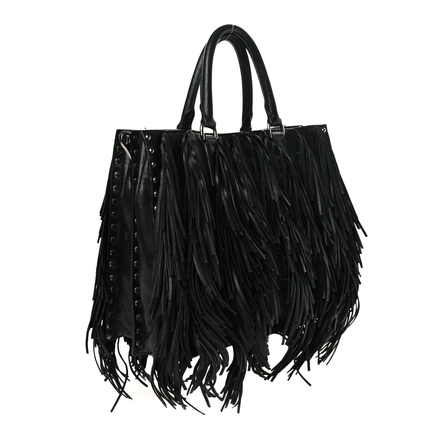 Prada Nappa Fringe Tote Black 3 of 10