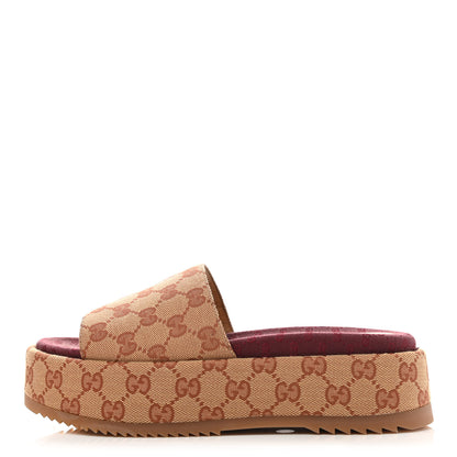 Gucci Canvas GG Monogram Angelina Platform Slide Sandals 38 Beige Ruggine 1 of 9