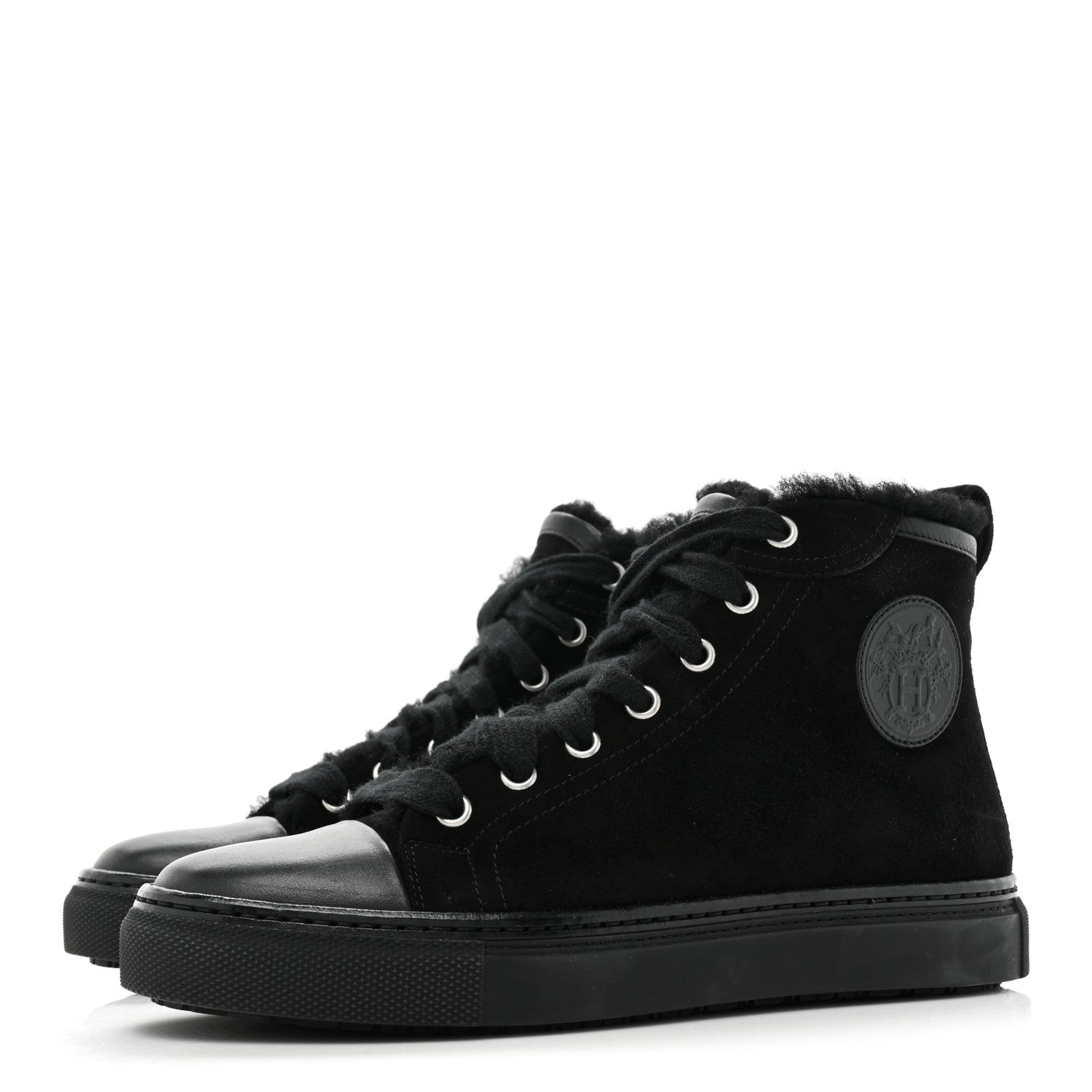 Hermes Suede Shearling Womens Jimmy High Top Sneakers 35 Black 3 of 12