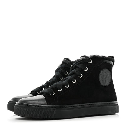 Hermes Suede Shearling Womens Jimmy High Top Sneakers 35 Black 3 of 12
