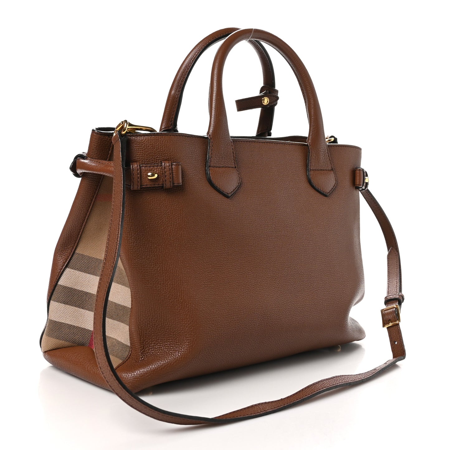 Grainy Calfskin House Check Medium Banner Tote Dark Sand