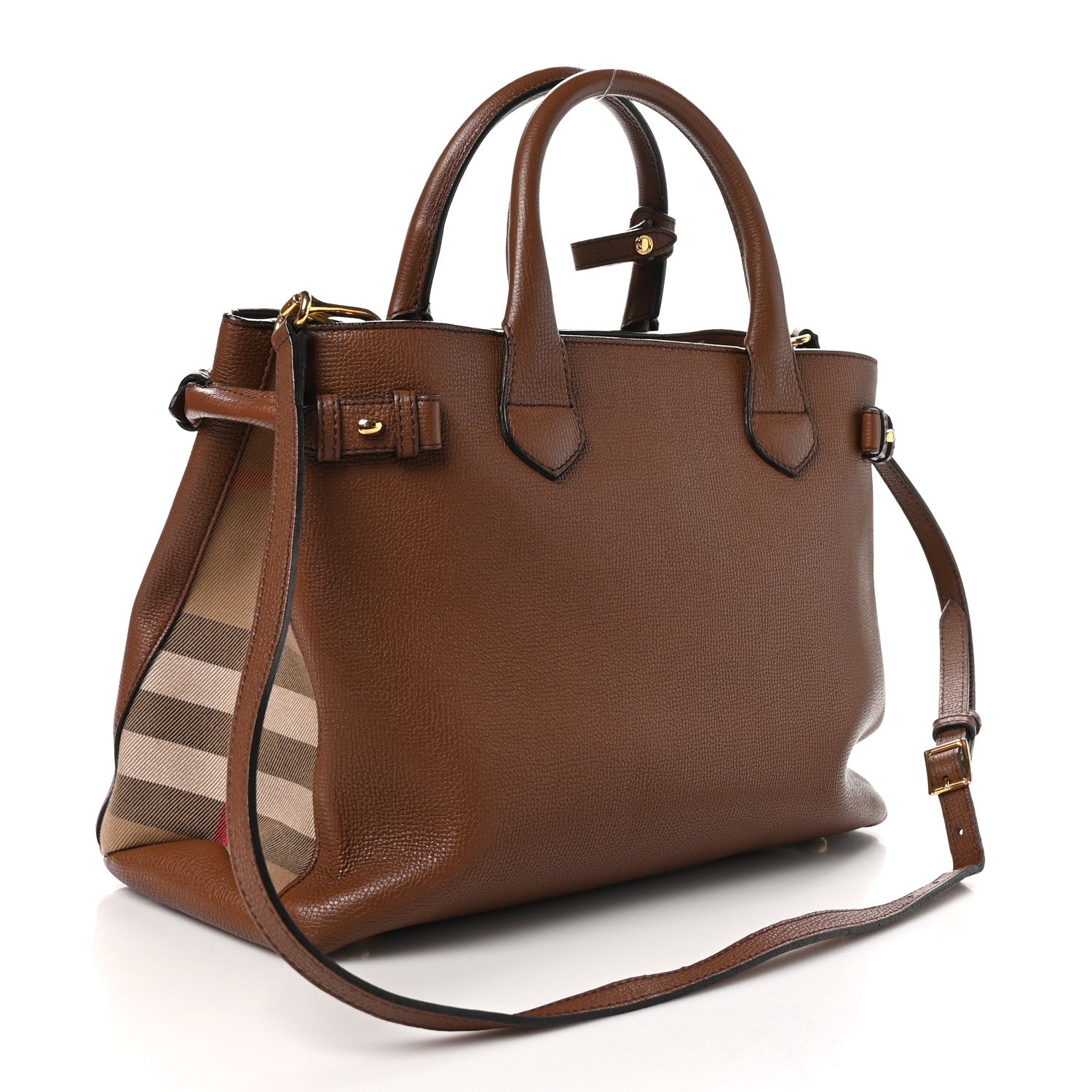 Burberry Grainy Calfskin House Check Medium Banner Tote Dark Sand 4 of 13