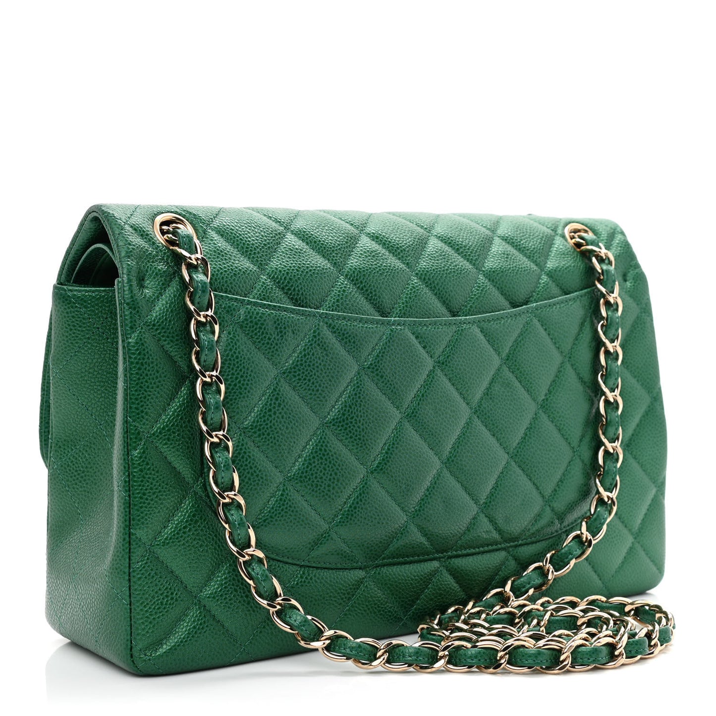 Metallic Caviar Quilted Jumbo Double Flap Green