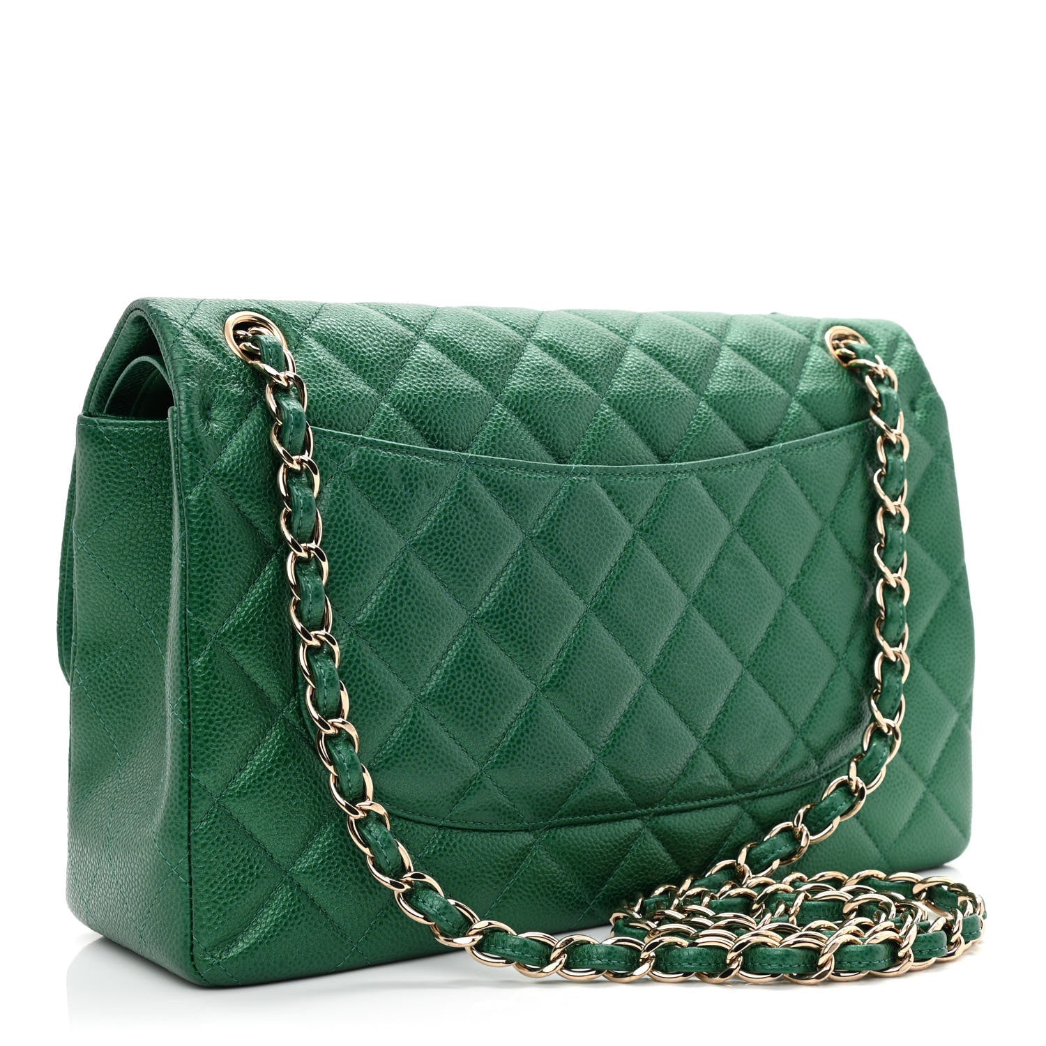 Chanel Metallic Caviar Quilted Jumbo Double Flap Green 3 of 14