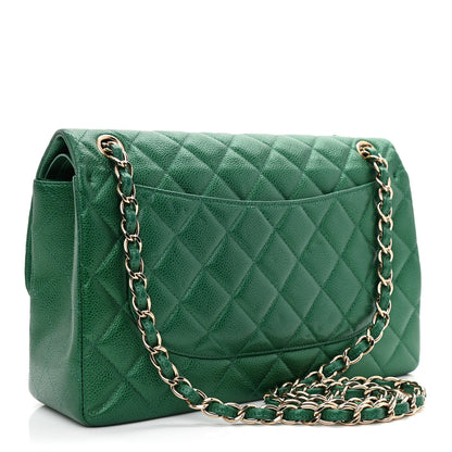 Chanel Metallic Caviar Quilted Jumbo Double Flap Green 3 of 14