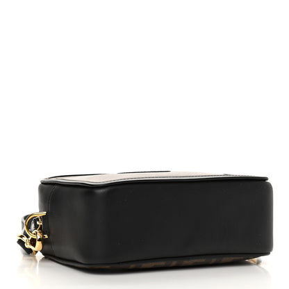 Fendi Glazed Fabric Vitello Century FF 1974 Stamp Patch Mini Camera Case Mogano Panna Black 4 of 14