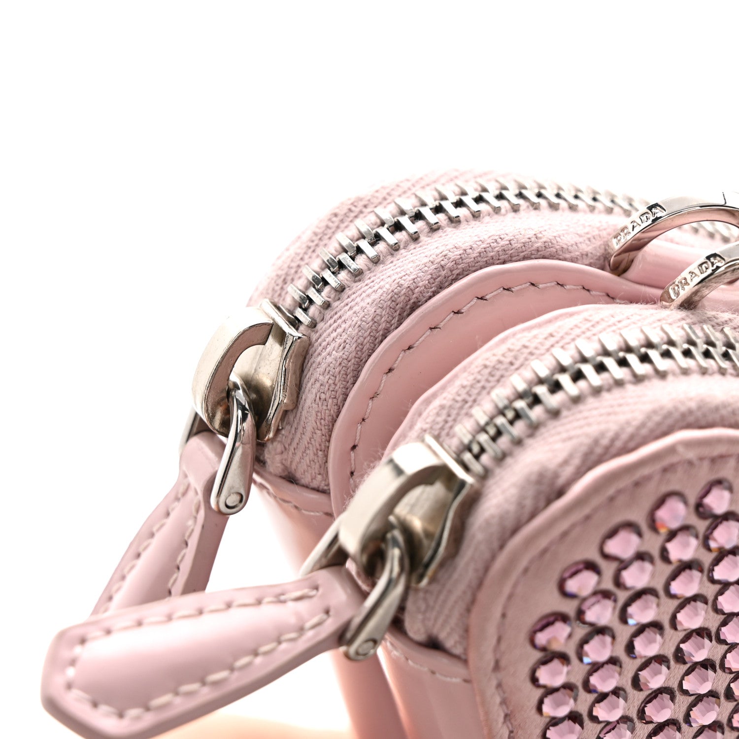 PRADA 　カナパ　ALABASTRO Prada Satin Crystal Mini Triangle Crossbody Pouch Alabastro