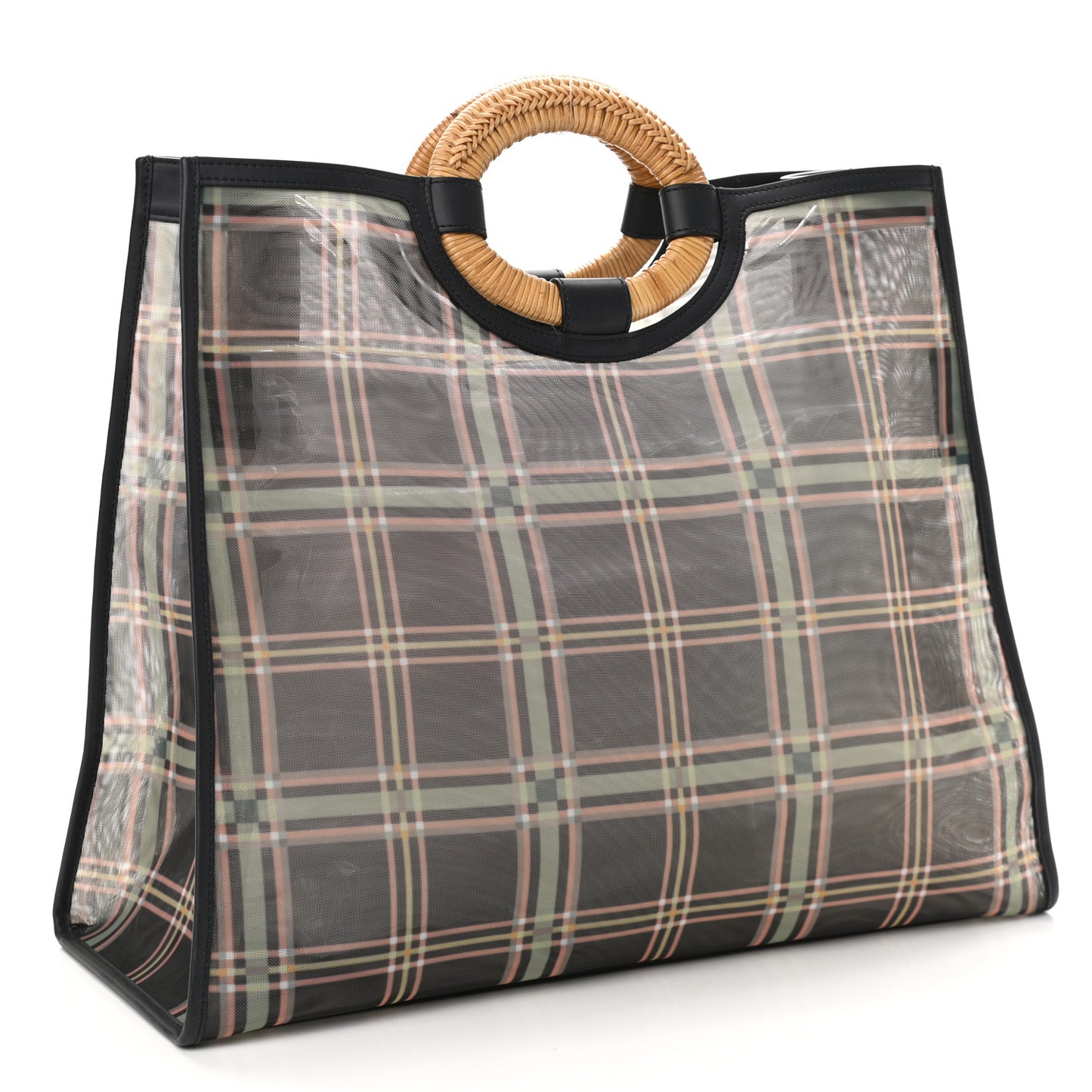 Mesh Vitello Century Wicker Tartan Plaid Large Runaway Shopper Tote Black Blue Notte