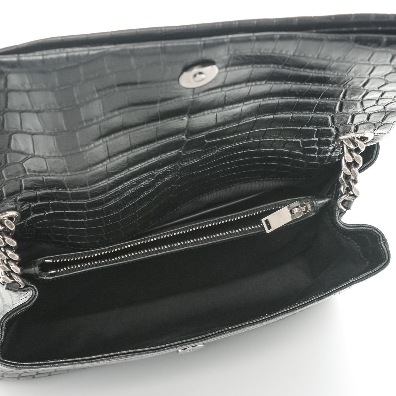 Saint Laurent Calfskin Crocodile Embossed Medium West Hollywood Monogram Fold-Over Black 5 of 6