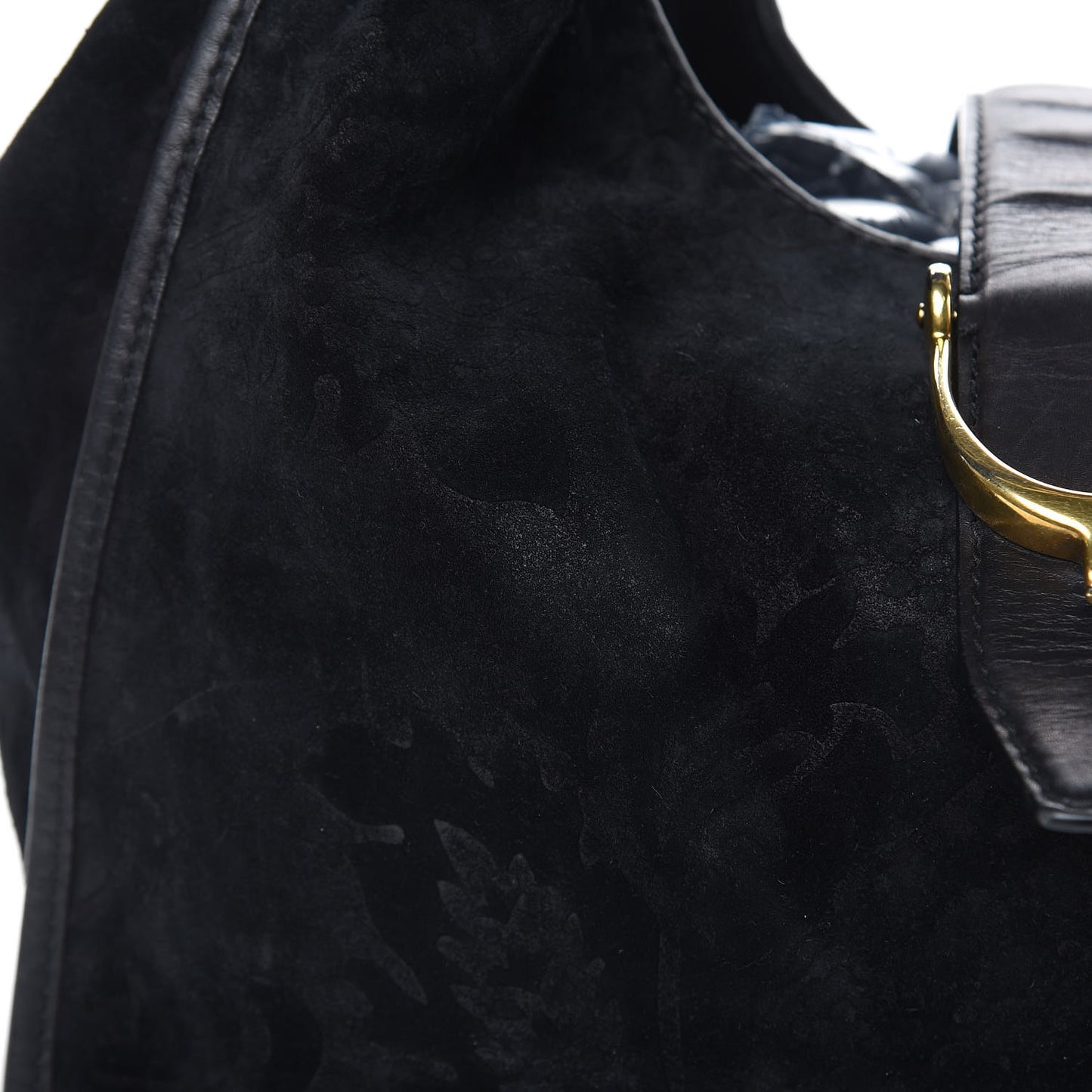 Nubuck Brocade Medium Soft Stirrup Shoulder Bag Black
