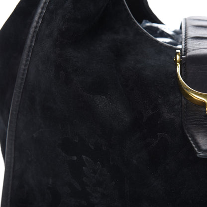 Gucci Nubuck Brocade Medium Soft Stirrup Shoulder Bag Black 14 of 18