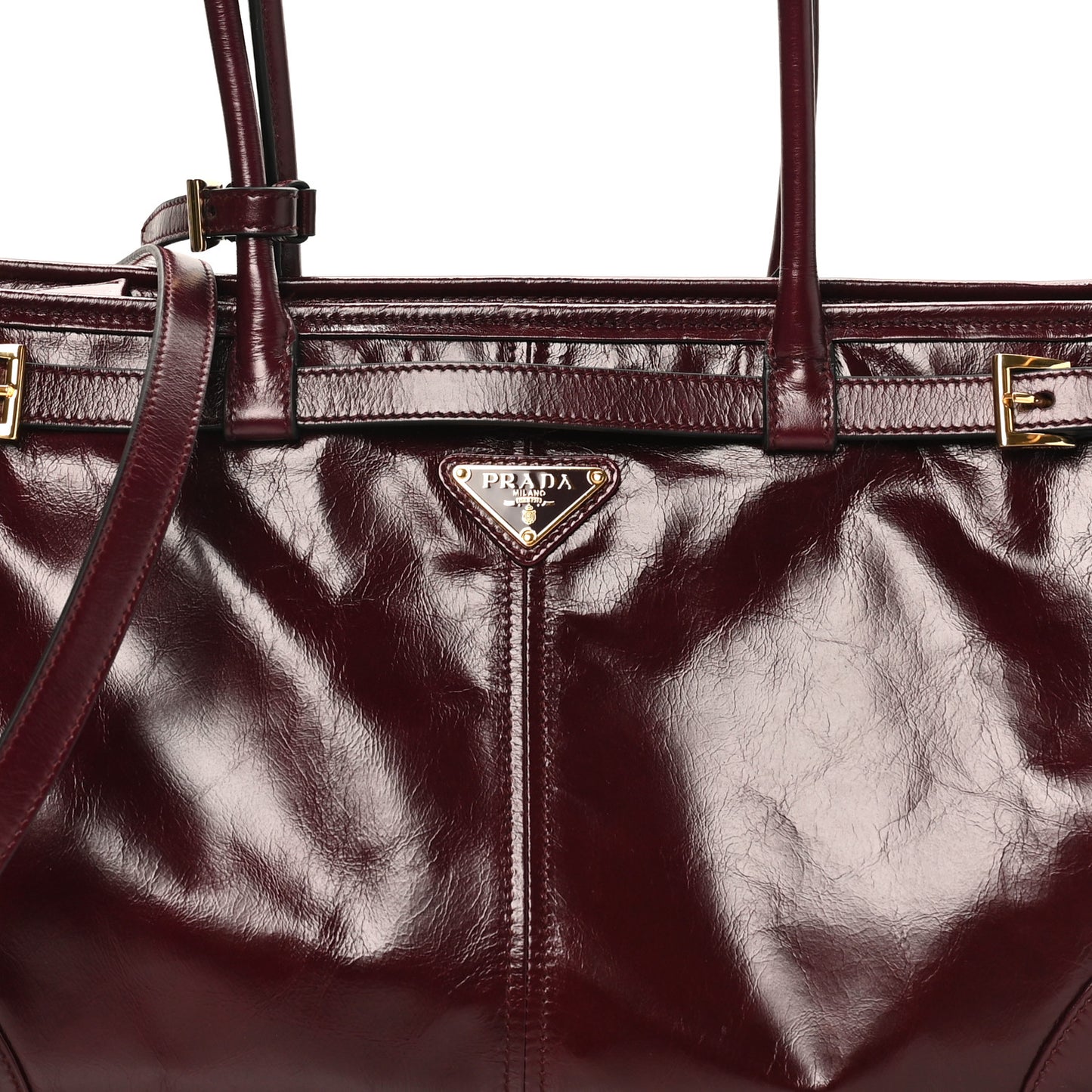 Glossy Calfskin Triangle Large Bonnie Shoulder Bag Bordeaux