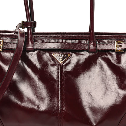 Prada Glossy Calfskin Triangle Large Bonnie Shoulder Bag Bordeaux 7 of 9