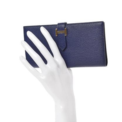 Hermes Chevre Mysore Bearn Gusset Wallet Bleu Encre 2 of 10