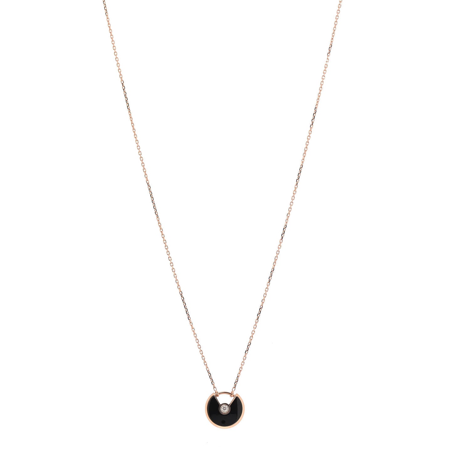 18K Pink Gold Diamond Black Onyx XS Amulette de Cartier Pendant Necklace