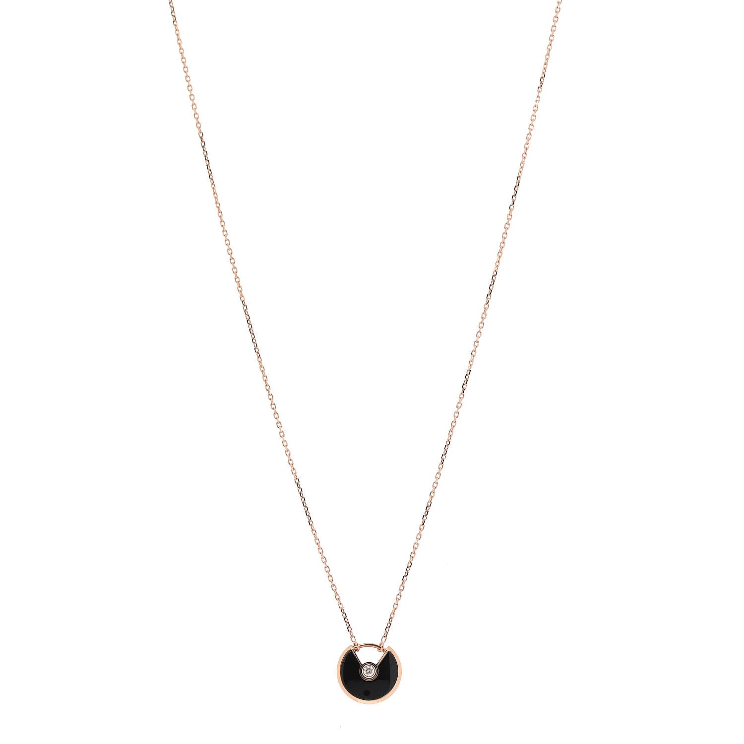 Cartier 18K Pink Gold Diamond Black Onyx XS Amulette de Cartier Pendant Necklace 1 of 5