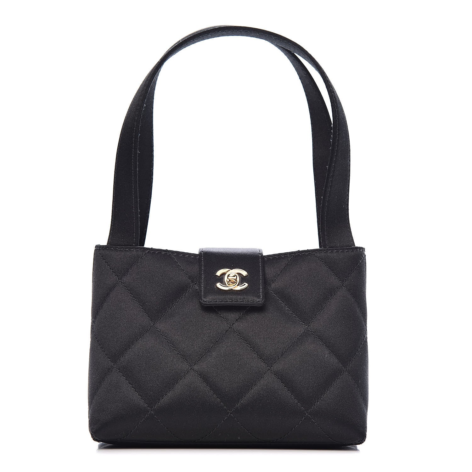 Chanel Satin Quilted Evening Bag Black 1 of 11