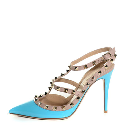 Valentino Garavani Patent Rockstud Ankle Strap 100mm Pumps 38.5 Parrot Poudre 1 of 7