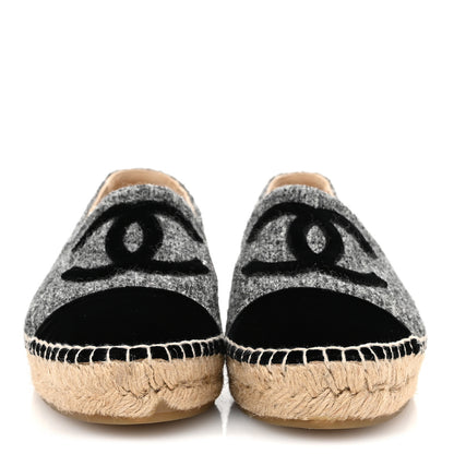 Chanel Tweed Velvet CC Espadrilles 36 Grey Black 3 of 10