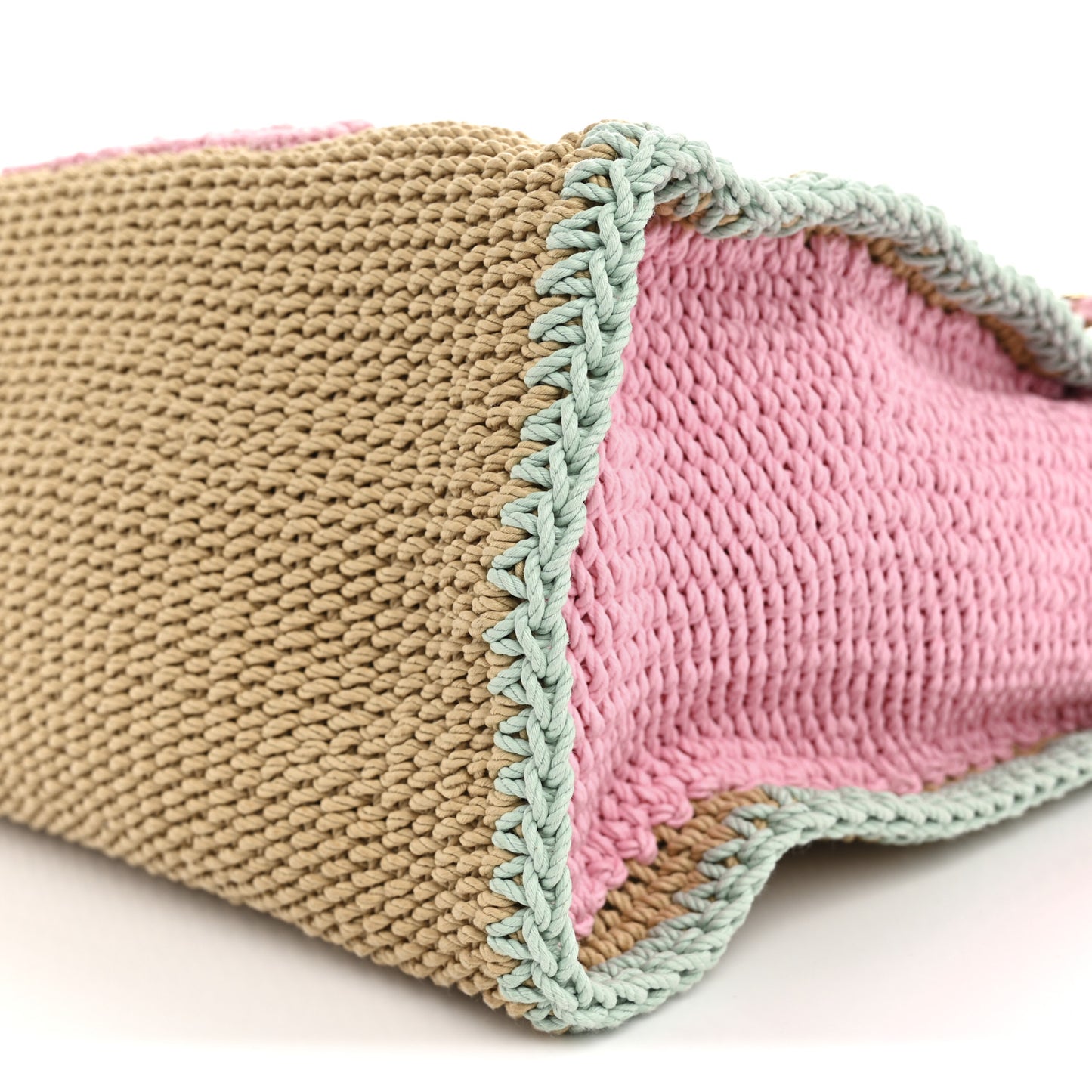 Raffia Crochet Medium Deauville Tote Beige Light Pink Green