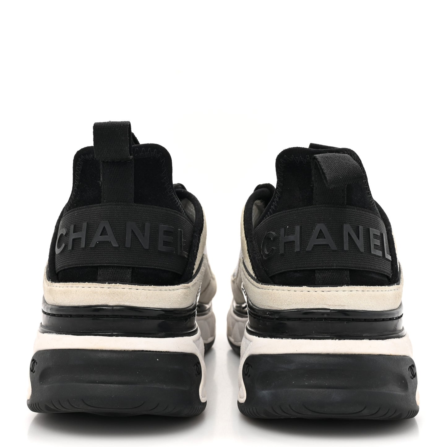 Velvet Calfskin Mixed Fibers CC Sneakers 37.5 Ivory Black