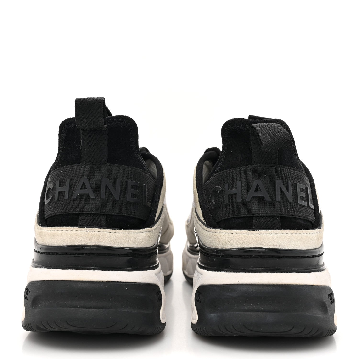 Chanel Velvet Calfskin Mixed Fibers CC Sneakers 37.5 Ivory Black 4 of 12