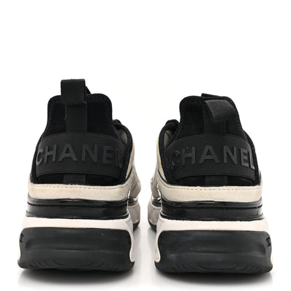 Chanel Velvet Calfskin Mixed Fibers CC Sneakers 37.5 Ivory Black 4 of 12