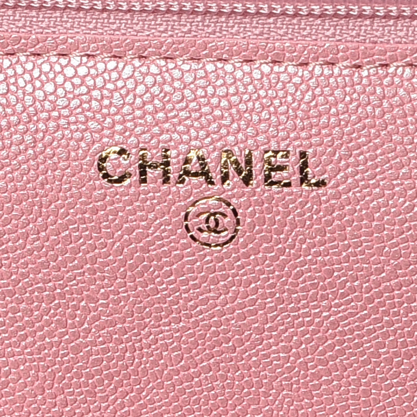 Iridescent Caviar Quilted Wallet on Chain WOC Rose Pink