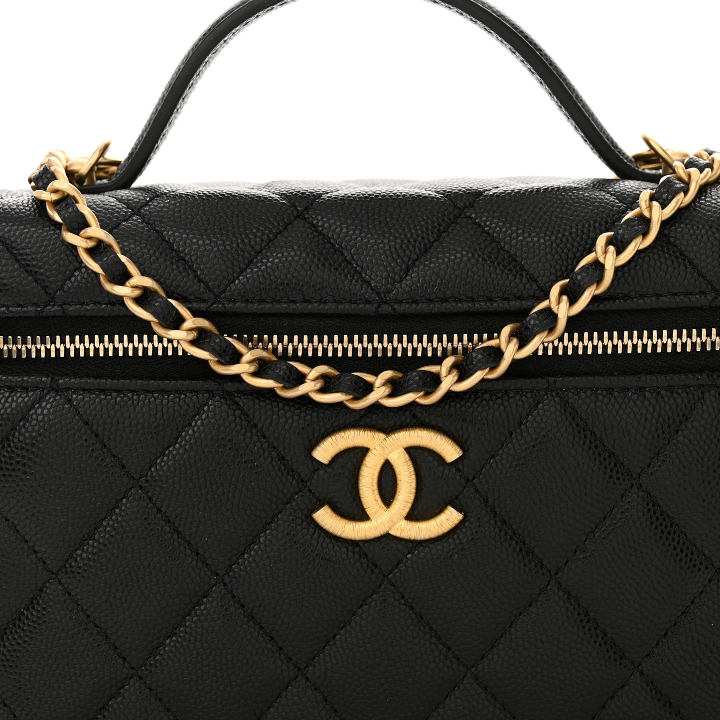 Caviar Quilted Top Handle Clutch With Chain Black