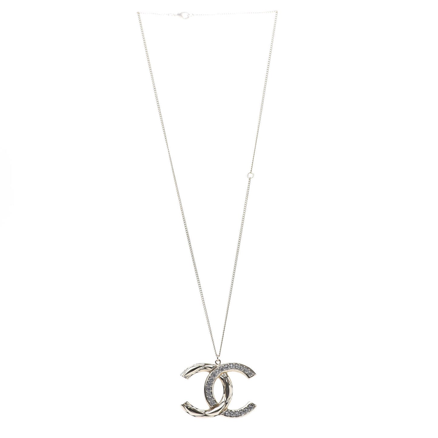 Crystal Quilted CC Pendant Necklace Gold