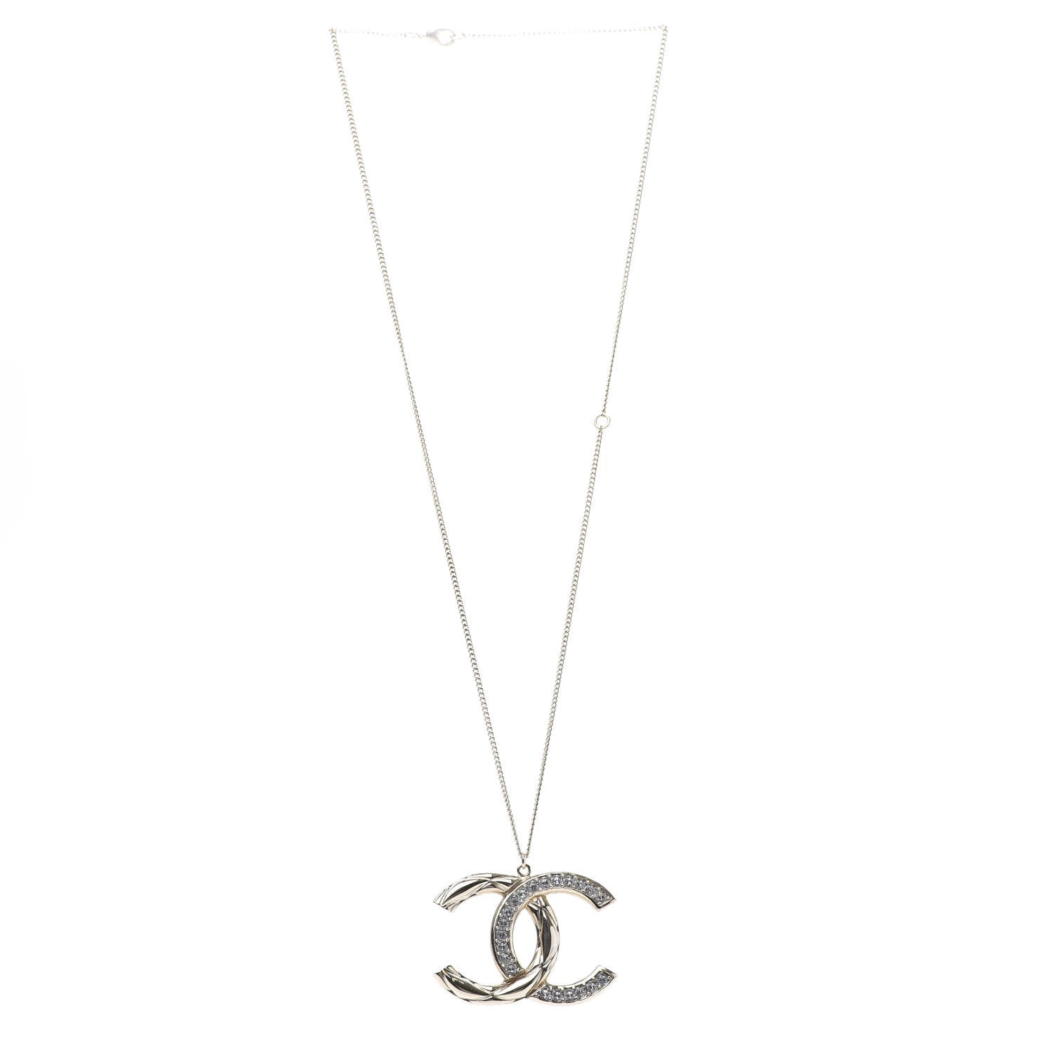 Chanel Crystal Quilted CC Pendant Necklace Gold 3 of 5