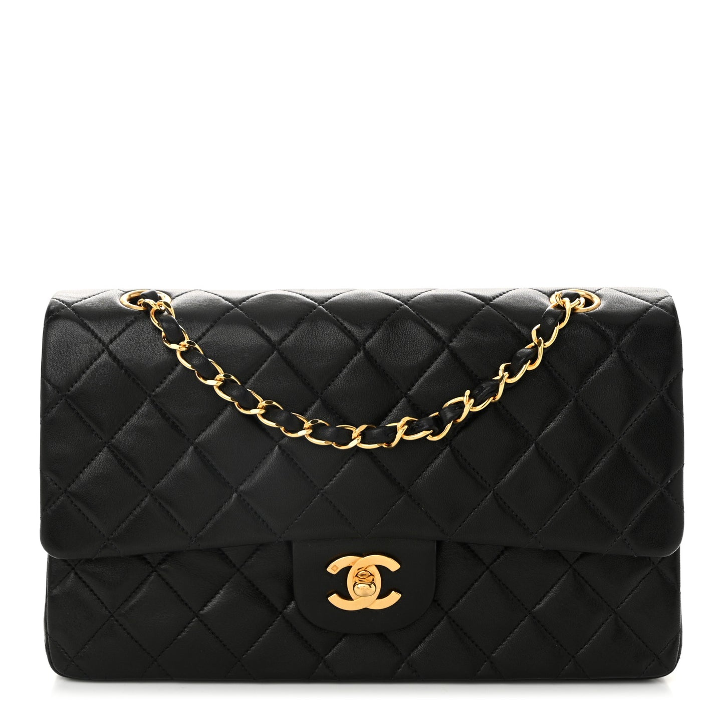 Lambskin Quilted Medium Double Flap Black