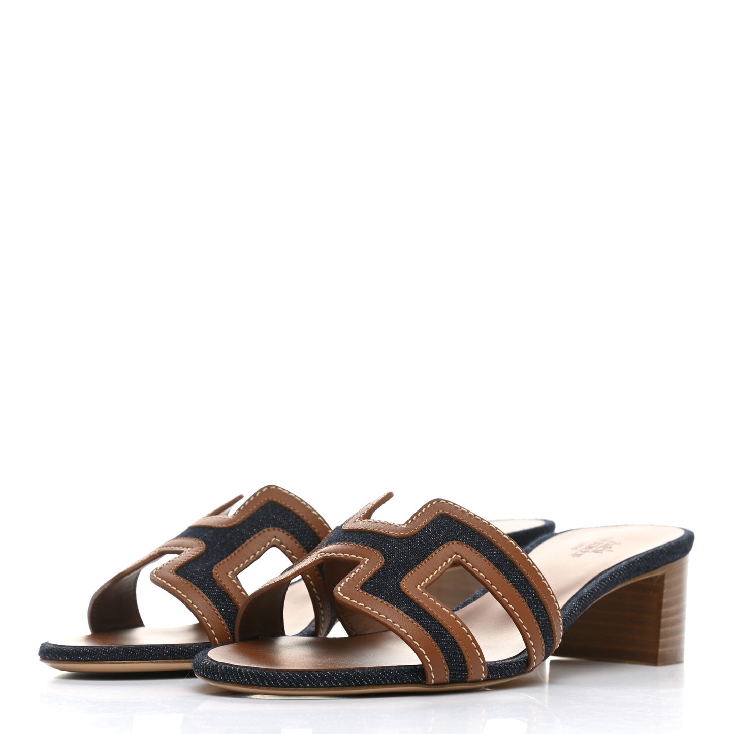 Calfskin Denim Oasis Sandals 36 Bleu Brut Gold