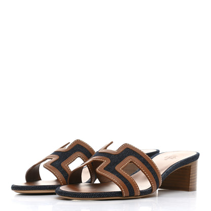 Hermes Calfskin Denim Oasis Sandals 36 Bleu Brut Gold 3 of 9