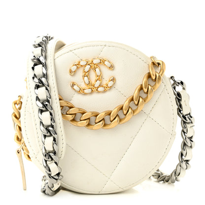 Chanel Goatskin Quilted Chanel 19 Round Clutch With Chain White 1 of 11